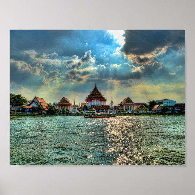 Póster Hermosos templos cerca de Bangkok al atardecer (Frente)