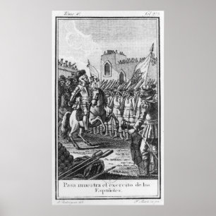 Póster Hernando Cortes que revisa a sus tropas