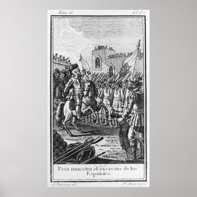 Póster Hernando Cortes revisando sus tropas (Frente)