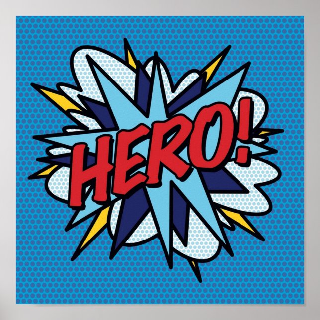Póster HERO Comic Book Pop Art Moderno Fun Retro (Frente)