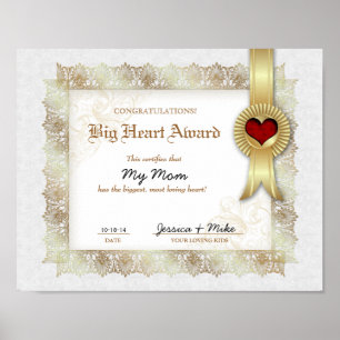 Póster Hero Heart Love Award Certificate Best Mom