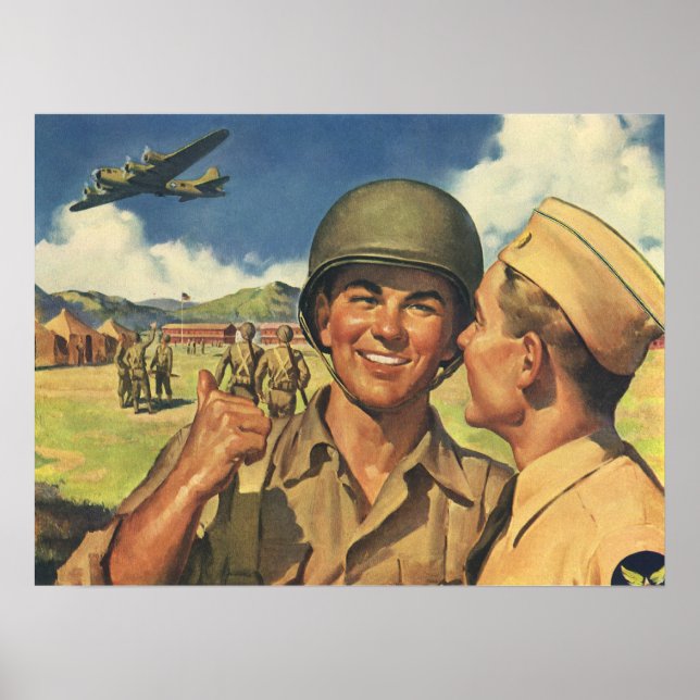 Póster Héroes patrióticos vintage, hombres de avión milit (Frente)