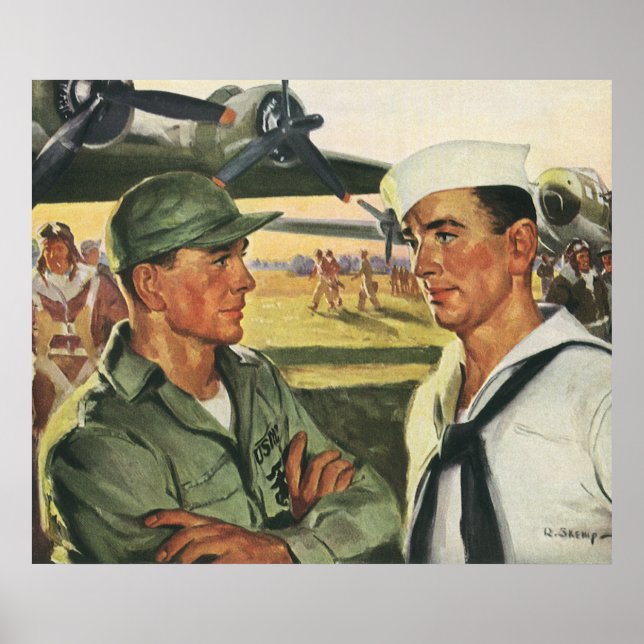 Póster Héroes patrióticos vintage, militares con uniforme (Frente)