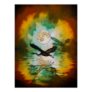 Póster Heron Moon Fantasy Art