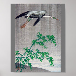 Póster Heron volando en lluvia, Watanabe Seitei