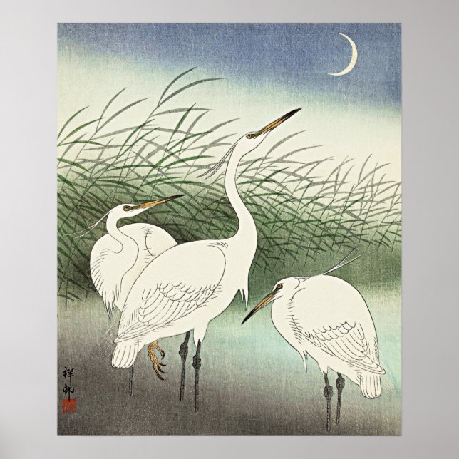 Póster Herones en aguas poco profundas de Ohara Koson (Frente)