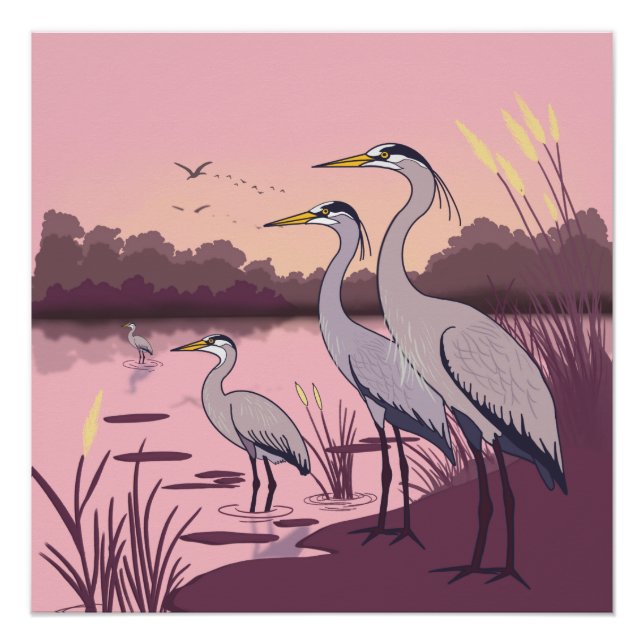 Póster Herons by the Lake (Anverso)