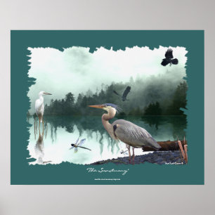 Póster Herons, Egret, Crows, Dragonflies, Wilderness Art