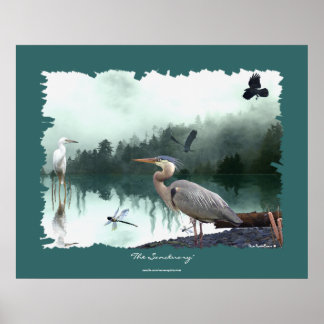 Póster Herons, Egret, Crows, Dragonflies, Wilderness Art