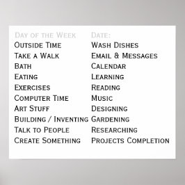 Póster Herramienta de vida adaptativa Tareas diarias tare