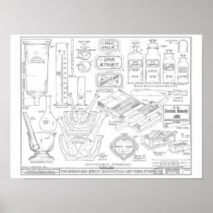 Póster Herramientas apoteóricas botellas ilustracion de a