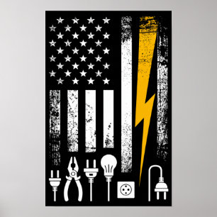 Póster Herramientas de electricista de línea de bandera e