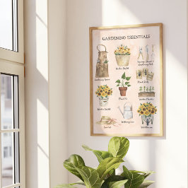 Póster Herramientas de Jardín Esenciales Girasoles Jardín