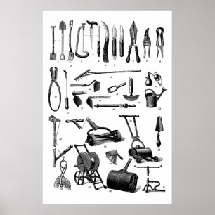Póster Herramientas de jardinería antigua Tienda de sumin