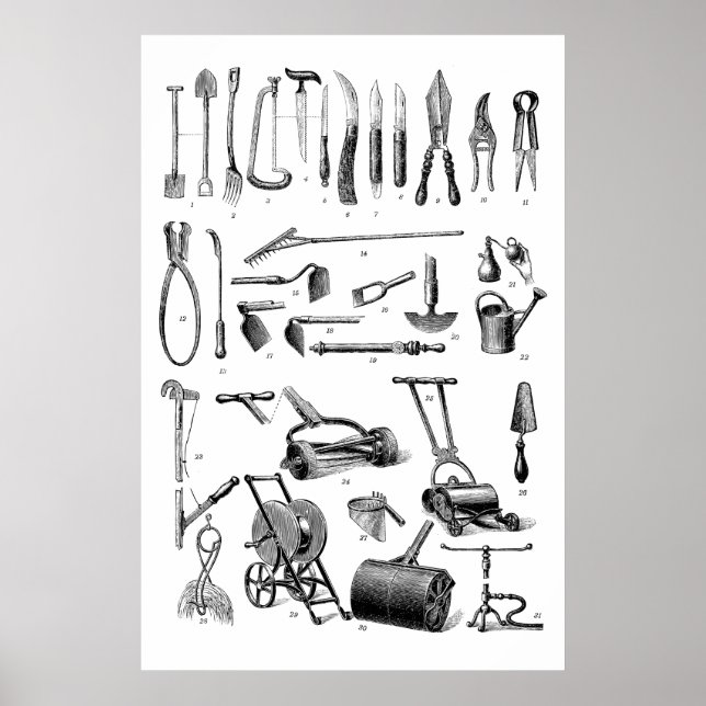 Póster Herramientas de jardinería antigua Tienda de sumin (Frente)