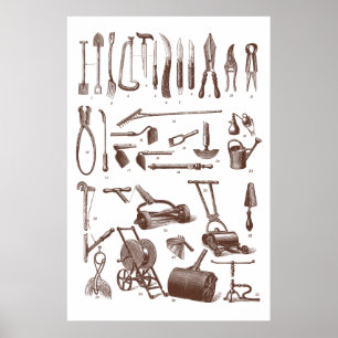 Póster Herramientas de jardinería antigua Tienda de sumin