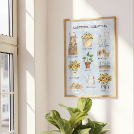 Póster Herramientas de Jardinería Esenciales Girasoles Ja