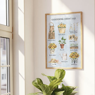 Póster Herramientas de Jardinería Esenciales Girasoles Ja