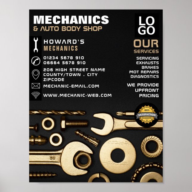 Póster Herramientas de oro, mecánica automática y publici (Frente)
