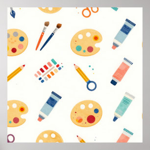 Póster Herramientas de pintura para artistas Patrón Lindo