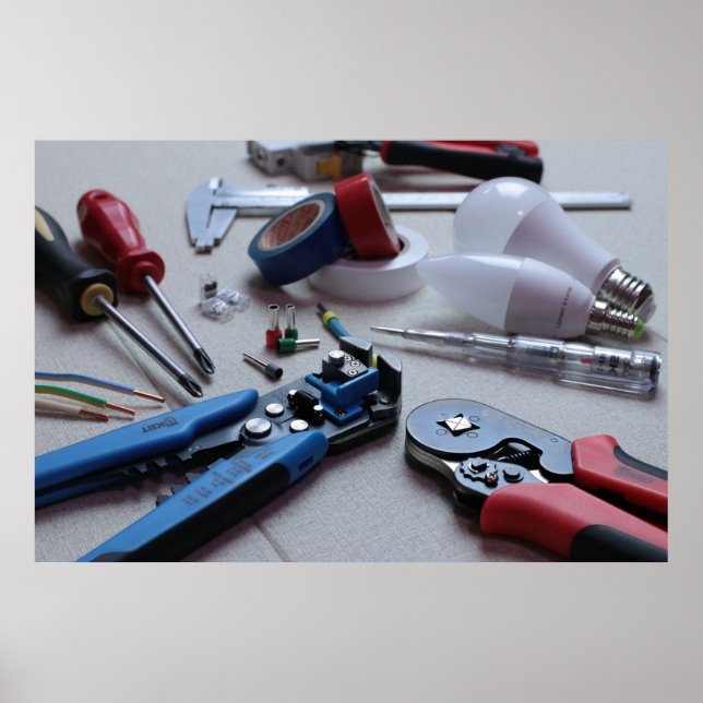 Póster Herramientas y equipo para el manual de electricid (Frente)