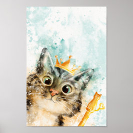 Póster Herrschende Katze mit Krone und Zepter