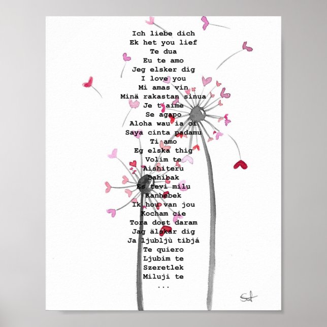Póster Herz Geschenk Liebe Kunst Pusteblume Hochzeit (Frente)