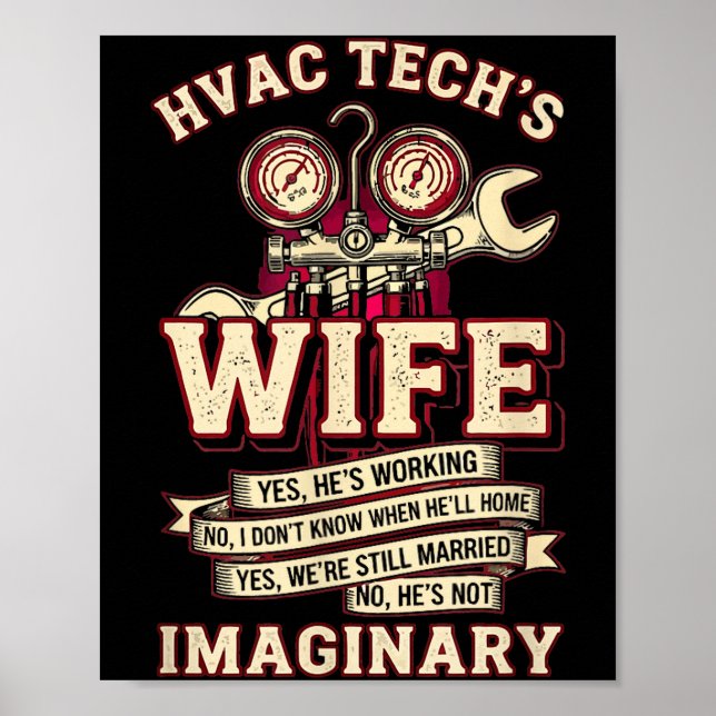 Póster He's Not Imaginary Funny Hvac Tech Wife Women Girl (Frente)