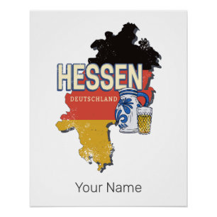 Póster Hesse Alemania Mapa del Estado Retro Recuerdos de