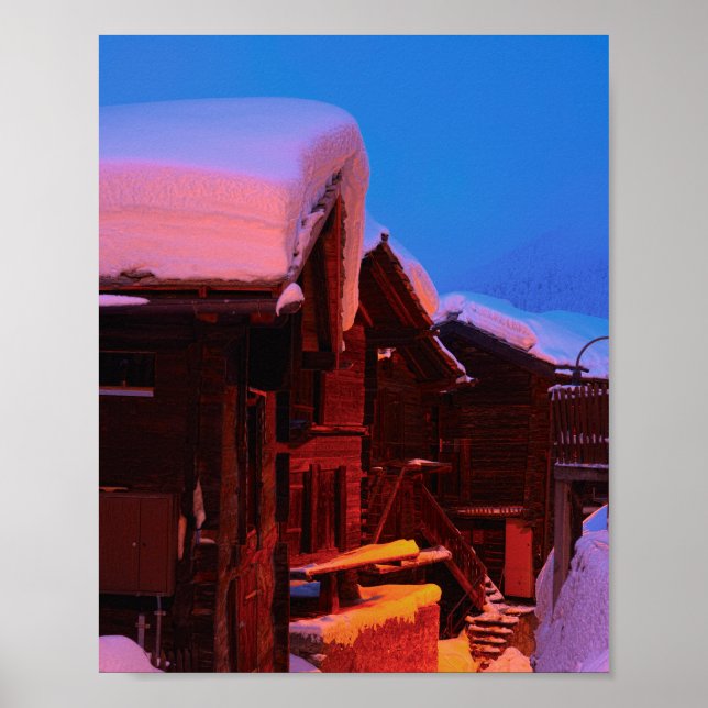 Póster Heuschober en alt-Zermatt bei Abenddämmerung (Frente)
