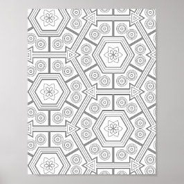 Póster Hexagon Tile Coloring Page Floral Geometric Art