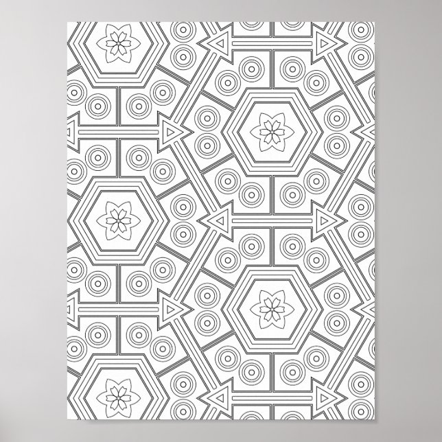Póster Hexagon Tile Coloring Page Floral Geometric Art (Frente)