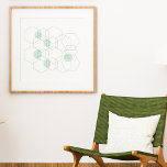 Póster Hexagones geométricas Minimalistas modernas de med<br><div class="desc">Diseño Geométrico Hexagonal Minimalista Moderno de Mediados del Siglo en blanco y negro con brotes de verde menta. Si prefiere un fondo de color diferente o si desea agregar texto,  haga clic en el botón personalizar.</div>