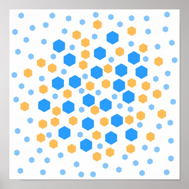 Póster Hexagons azul y Naranja. (Frente)