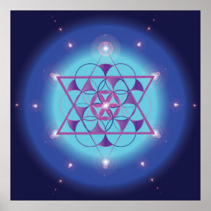 Póster Hexagram, azul ultravioleta de la geometría