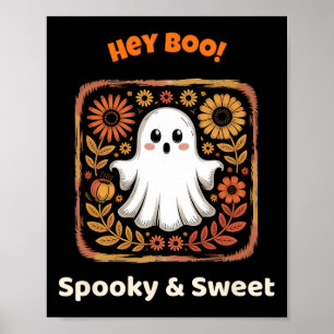 Póster Hey Boo Ghost Retro Halloween Spooky Cuido Octubre
