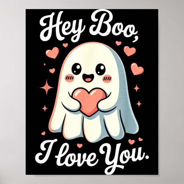 Póster Hey Boo I Love You Cute Ghost Heart Valentine Coup (Frente)