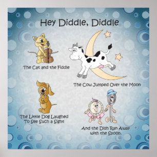 Póster Hey Diddle, Diddle Nursery Rhyme Art