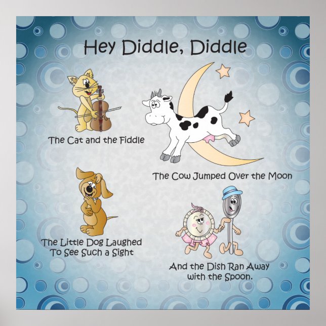 Póster Hey Diddle, Diddle Nursery Rhyme Art (Frente)