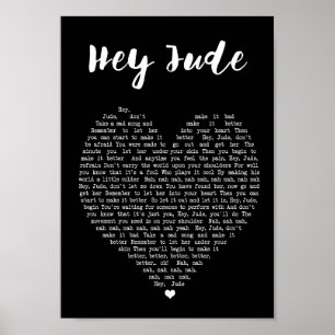 Póster Hey Jude Black Heart Wall Art Song Lyric Print