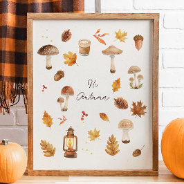 Póster Hi Autumn Wall Art – Cozy Fall Print with Mushroom
