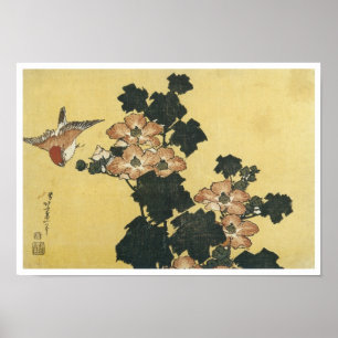 Póster Hibiscus and Sparrow, Hokusai, 1833-34