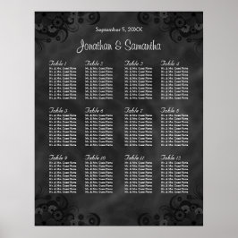 Póster Hibiscus Black 12 Tables Wedding Seating Chart
