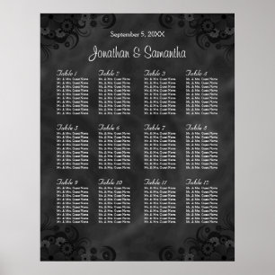 Póster Hibiscus Black 12 Tables Wedding Seating Chart