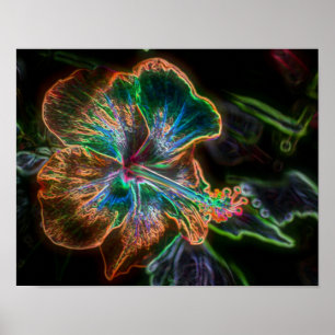 Póster Hibiscus Eléctrico Resumen de Flores Art. #2