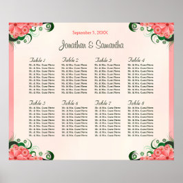 Póster Hibiscus Floral Pink 8 Table Wedding Seating Chart
