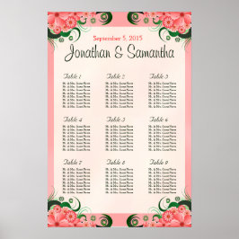 Póster Hibiscus Floral Pink 9 Table Wedding Seating Chart