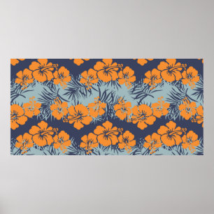 Póster Hibiscus floral sin costura, Vintage floral w