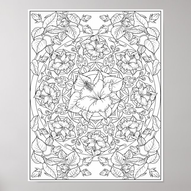 Póster Hibiscus Flower Adulto Coloring Mandala (Frente)