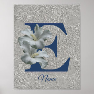 Póster Hibiscus Flower Monograma Inicial E Su Nombre